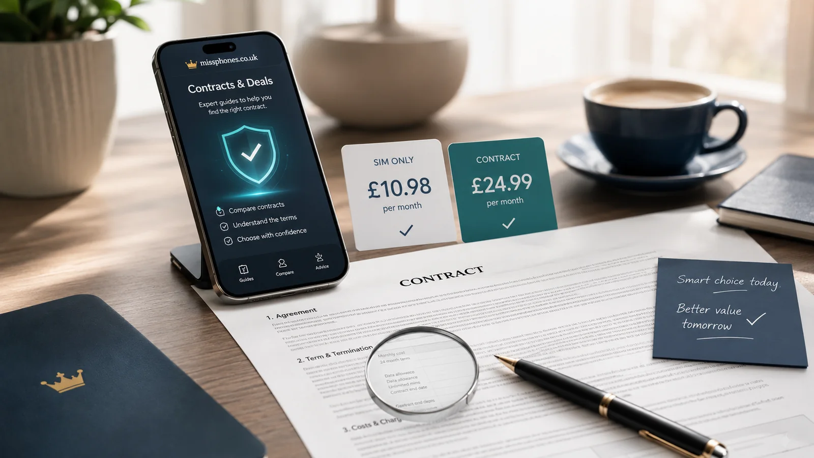 Buying a Phone Outright vs on Contract — editorial illustration